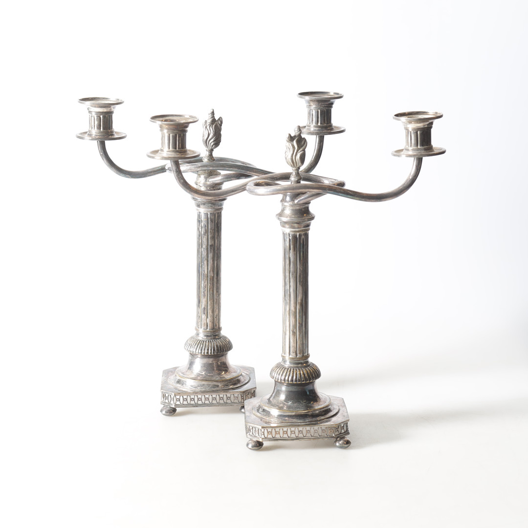 KANDELABRAR, 1 par, nysilver, 1900-talets början.