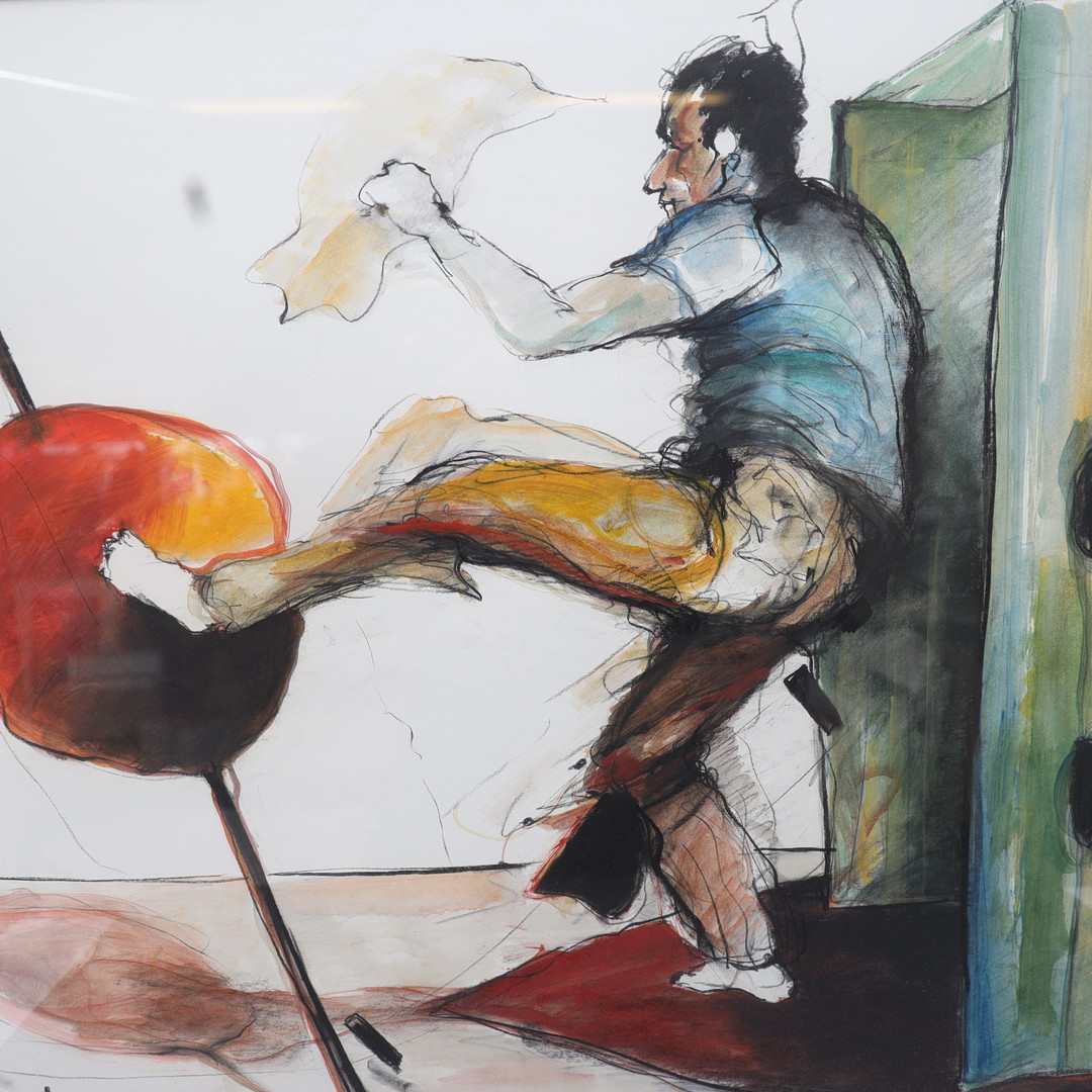 BILL OLSON. Komposition med figur, signerad.