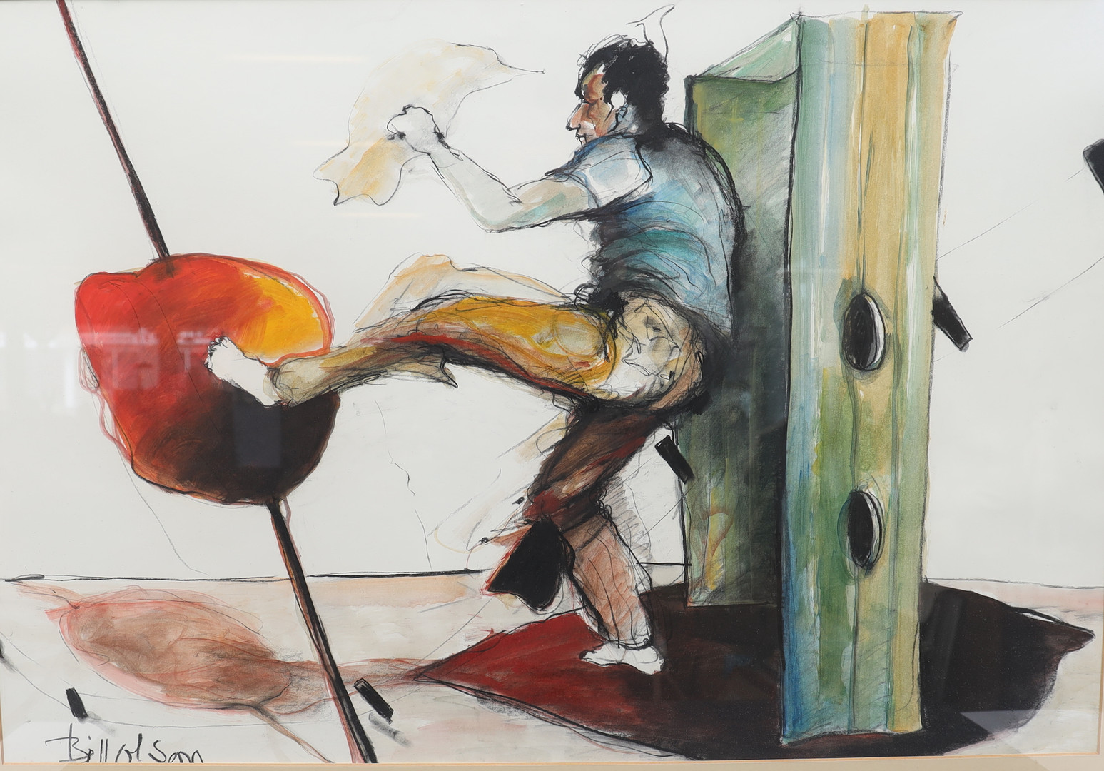 BILL OLSON. Komposition med figur, signerad.
