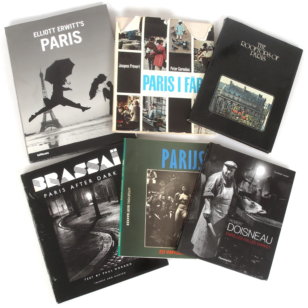 FOTOBÖCKER, 7 st, tema Paris. "Paris after dark", "Paris, Elliott Erwitts. "Parijs - fotos 1950-1954", Ed van der Elsken., mfl.
