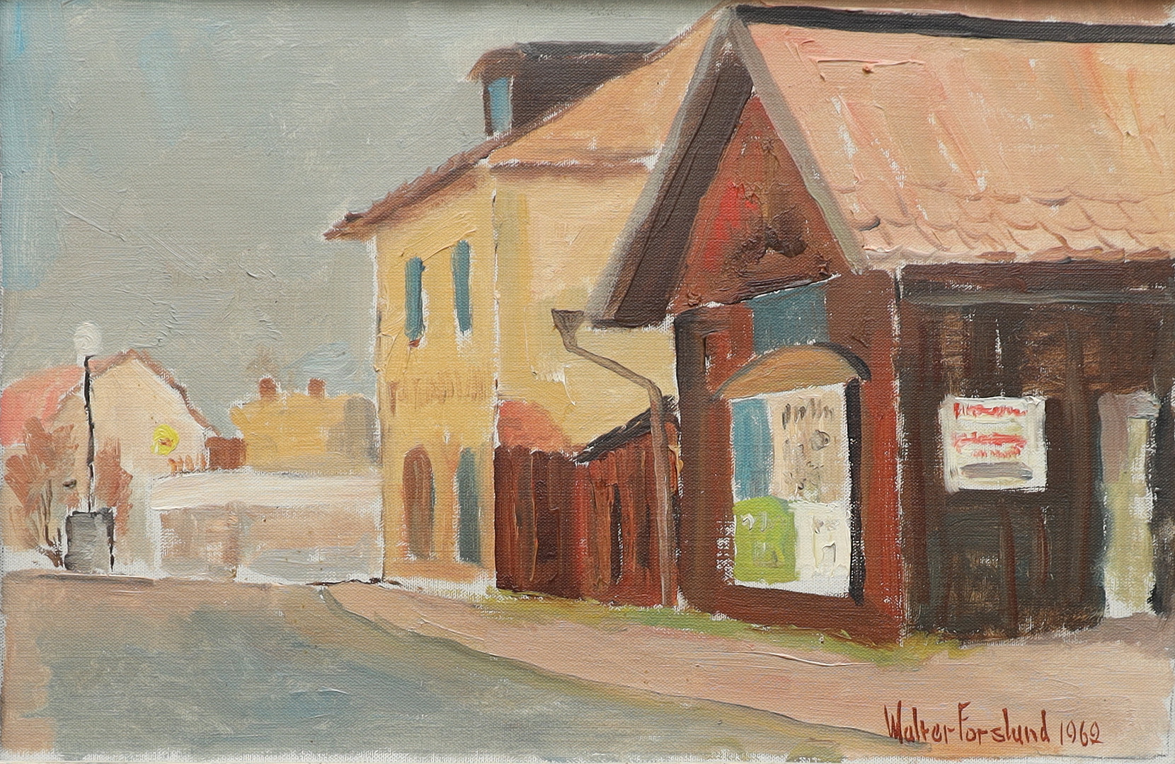 WALTER FORSLUND. Motiv från falun, oljemålning på duk, signerad och daterad 1962.