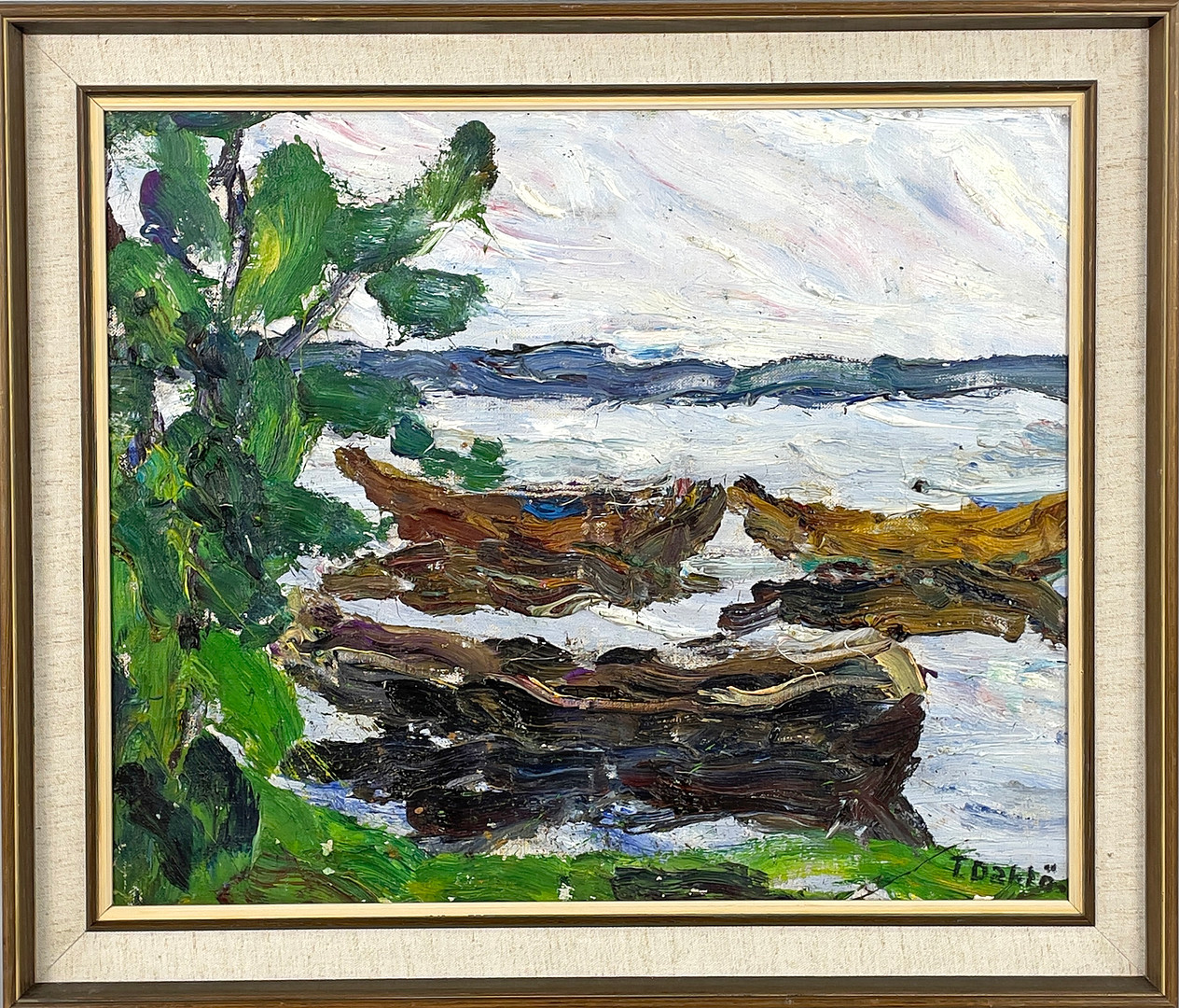 TURE DAHLÖ. Olja på duk, strandmotiv, signerad T. Dahlö.