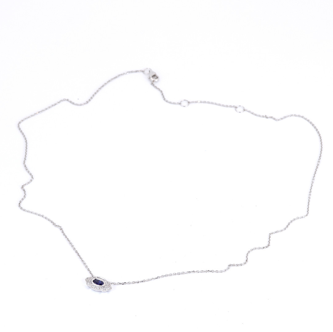 18CT WHITE GOLD SAPPHIRE & DIAMOND SET NECKLACE.