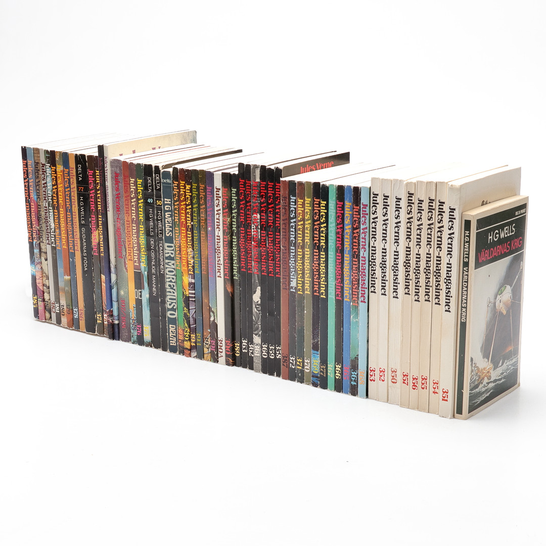 BÖCKER, Delta Förlag, Science fiction, Jules Verne Magasinet, 51 st, 1974-1983, H.G. Wells 5 st, 1976 och 1978.