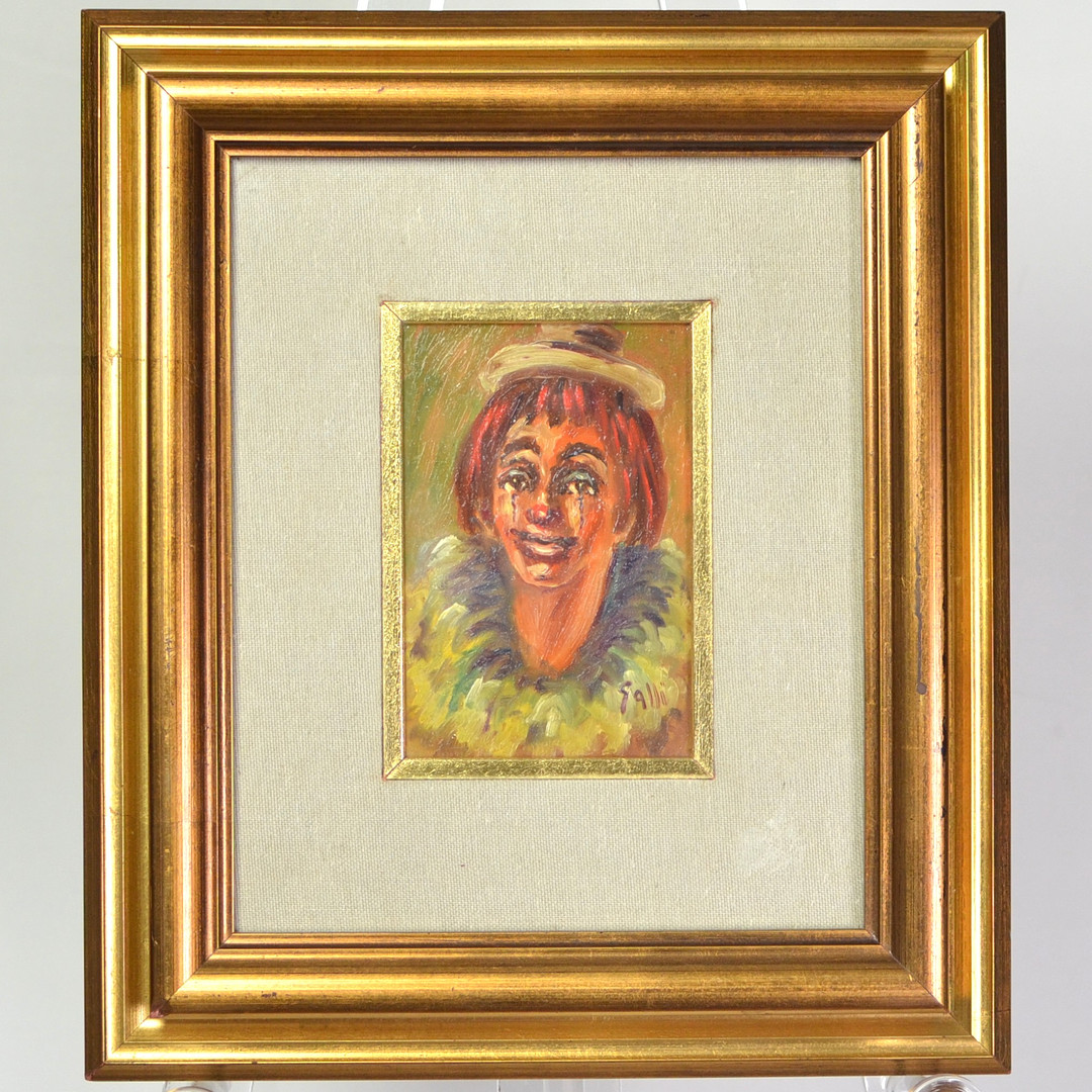 PAOLO GALLI. ZUGESCHRIEBEN. PAGLIACCIS (CLOWNS), TOSKANISCHE MALEREI, ÖL AUF PLATTE, GERAHMT, SIGNIERT, 1980.