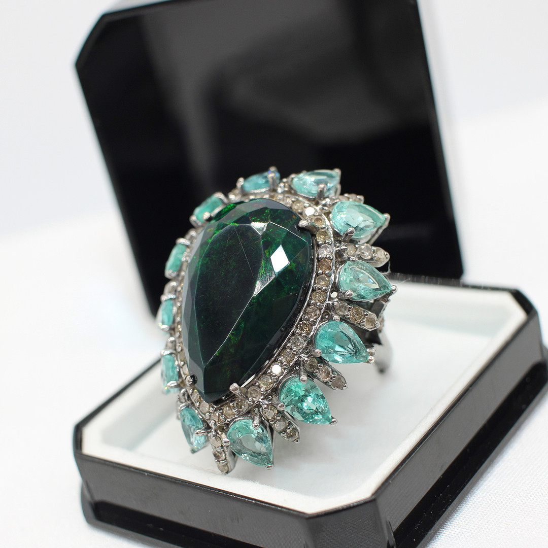 OPAL APATITE & DIAMOND DRESS RING.