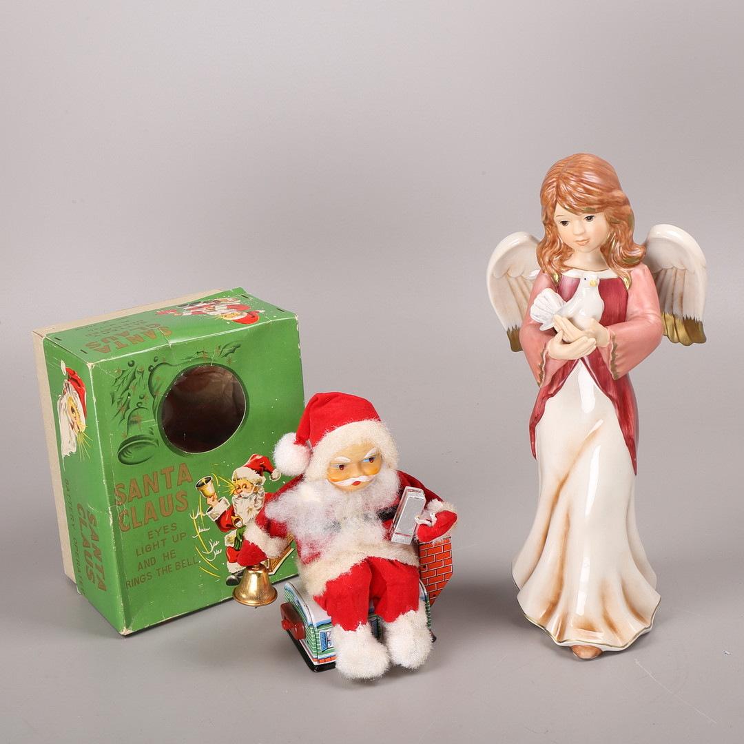 TOMTE, plåt, Santa Claus samt ÄNGEL, porslin, Goebel, Tyskland.