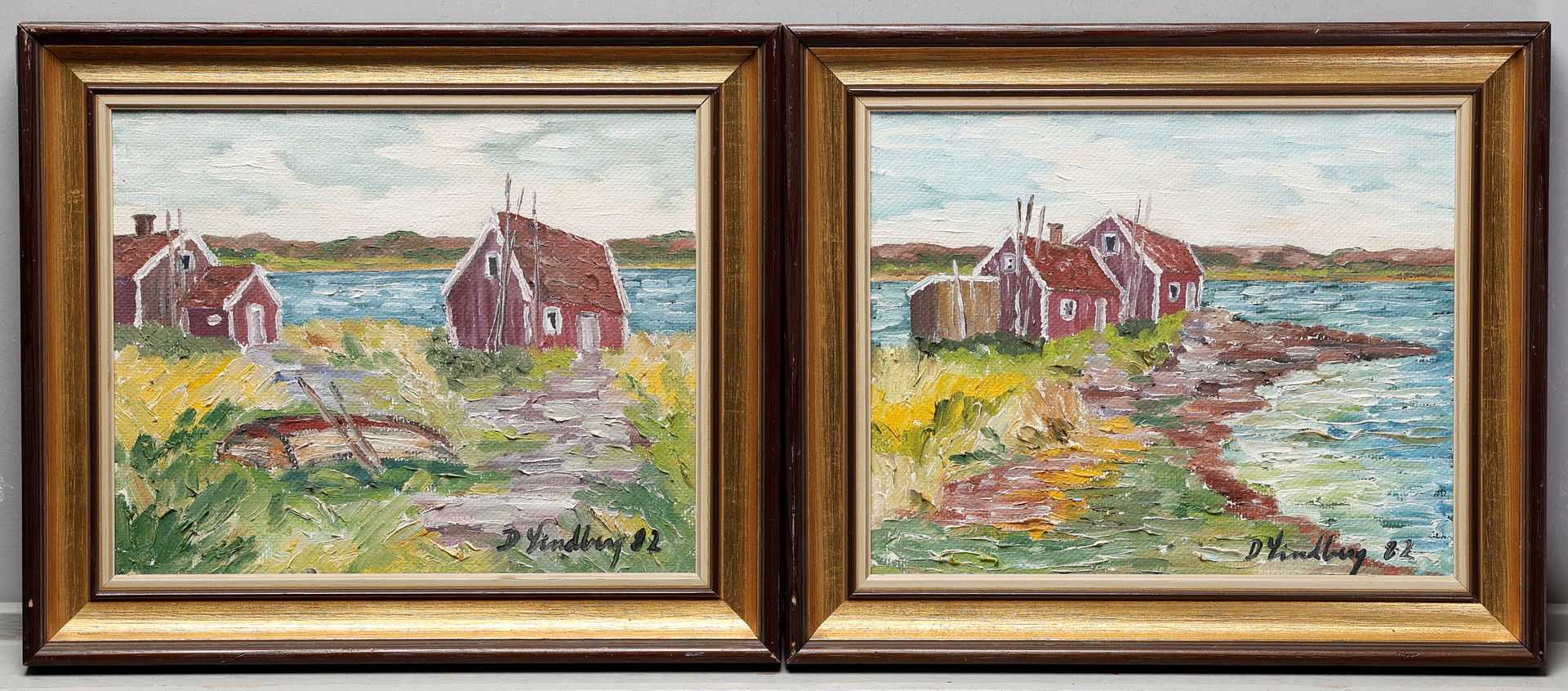 DENNIS LINDBERG. 2 st olja på duk, skärgårdsmotiv, signerade, daterade -82.
