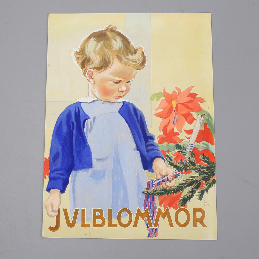 OIDENTIFIERAD KONSTNÄR. "Julblommor". Akvarell, otydligt signerad, daterad -42.