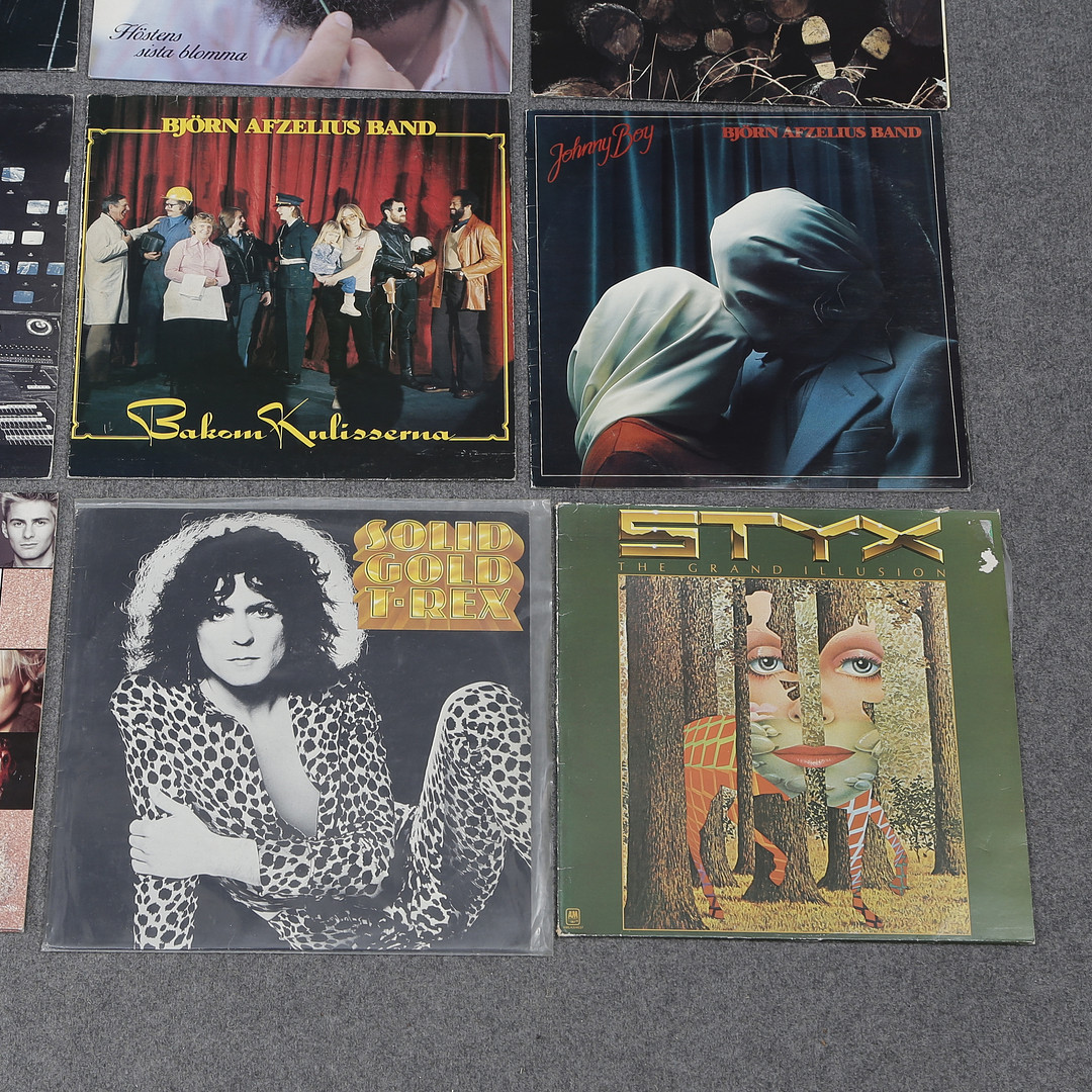 20 LP-SKIVOR, T-REX, STYX, BJÖRN AFZELIUS , HASSE ANDERSSON, BAD BOYS BLUE, JEFF BECK M.M.