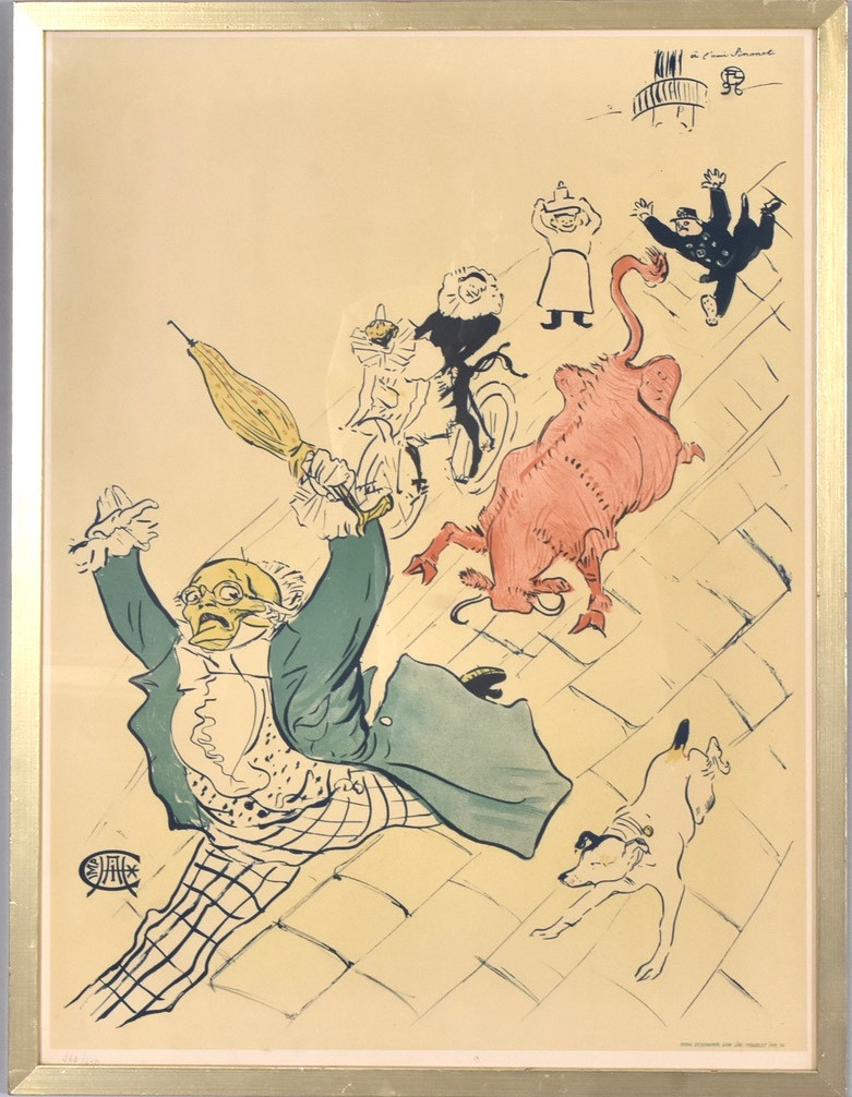 HENRI DE TOULOUSE-LAUTREC. EFTER. litograferad utställningsaffisch, "La vache enragée" efter original från 1896.