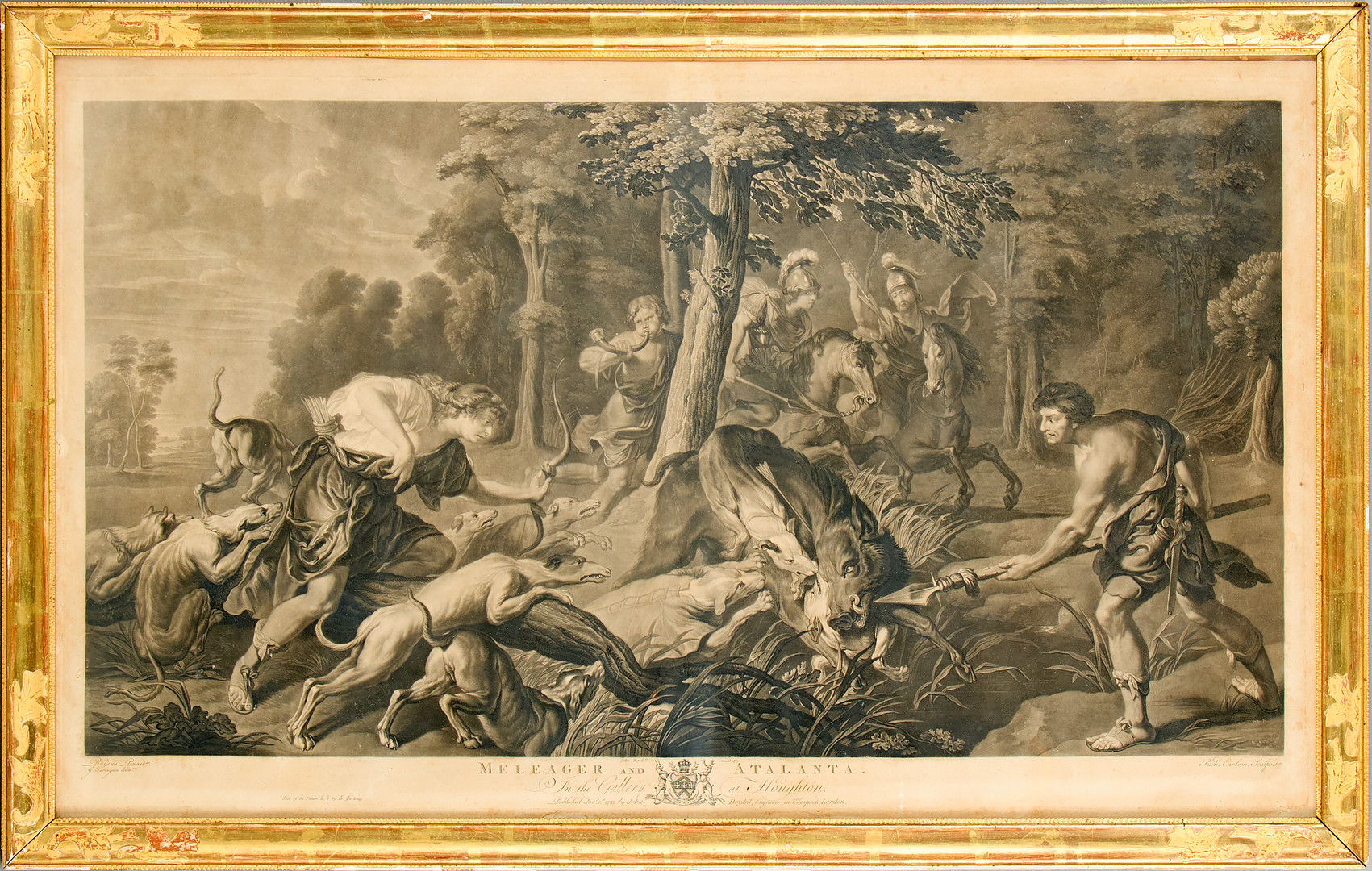 PETER PAUL RUBENS. EFTER. Mezzotint, "Melanger and Atalanta", John Boydell, London, 1781.