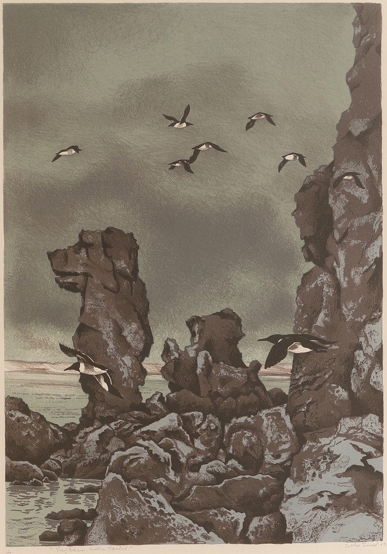 FOLKE LIND. Färglitografi, "lilla Karlsö", signerad, HC.