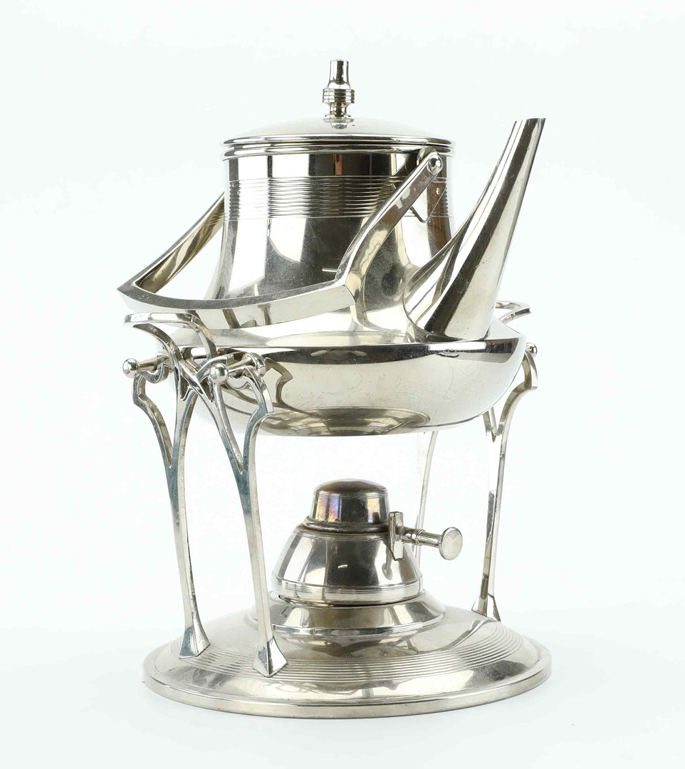 KALLMEYER & HARJES. tekanna med rechaud, silverpläterad, Jugend, ca 1910.