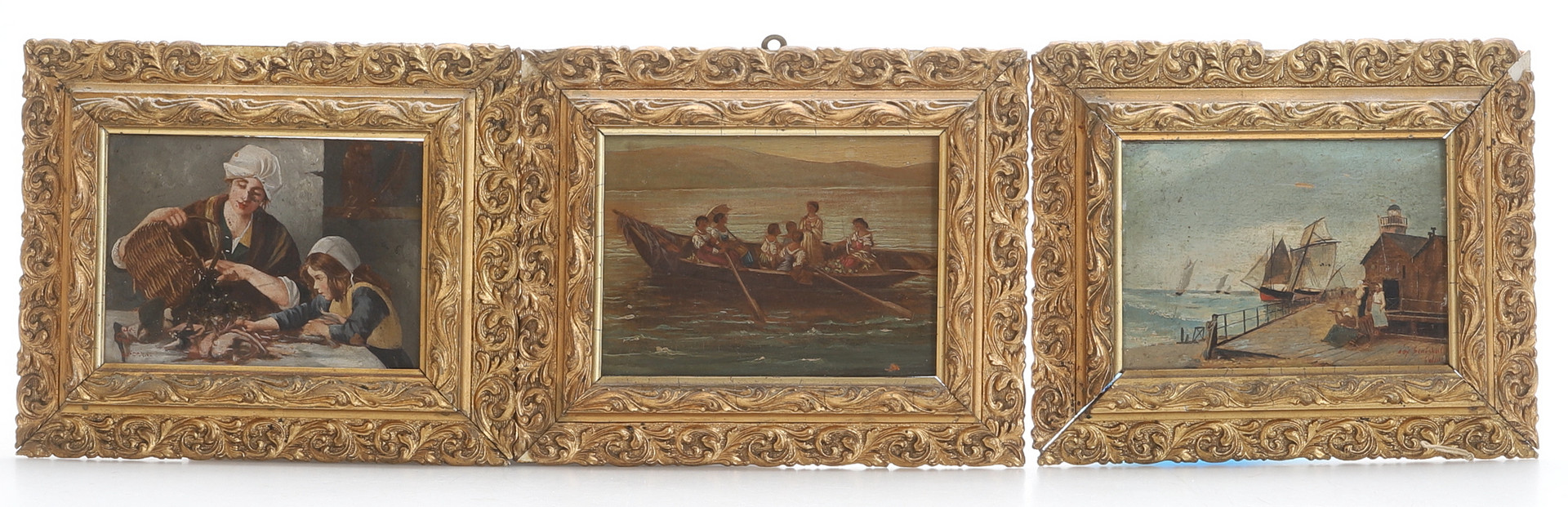 TAVLOR, 3 stycken. påmålade tryck, 1900-tal.