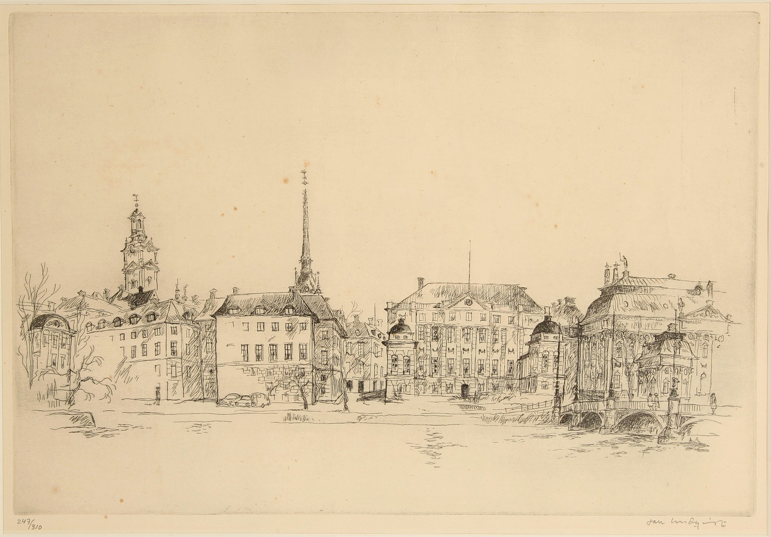 JAN LUNDQUIST. 1935-1922. Etsning, Stockholmsmotiv, signerad.
