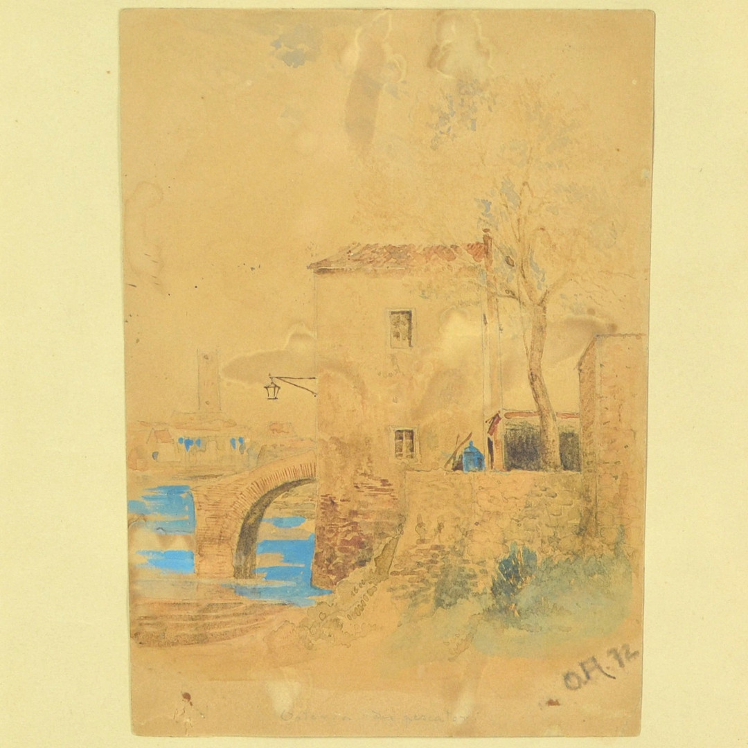 OSWALD ACHENBACH (1827-1905). "OSTERIA DEI PESCATORI", AUQARELL AUF PAPIER, MONOGRAMMIERT UND DATIERT, 1872.