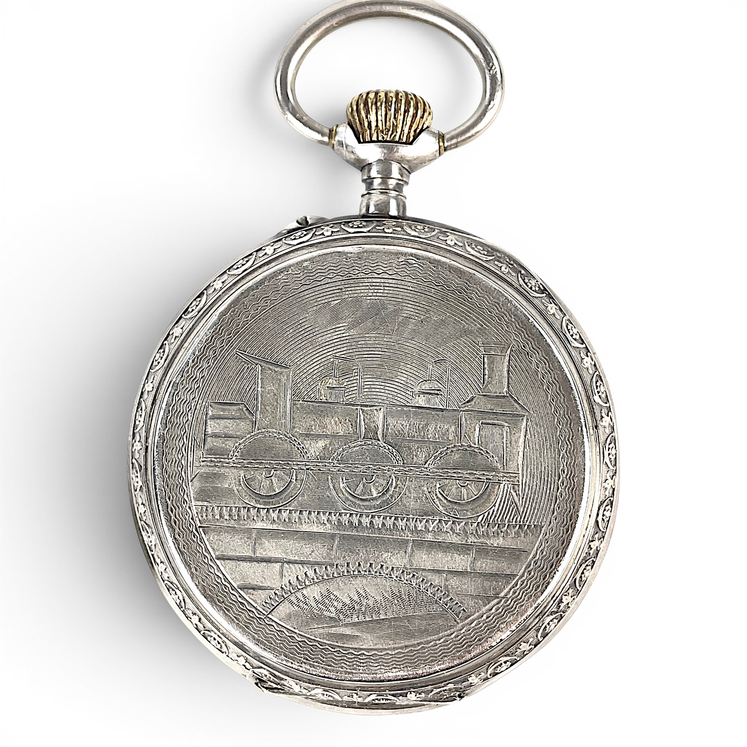FICKUR, silver, dekor av lokomotiv.