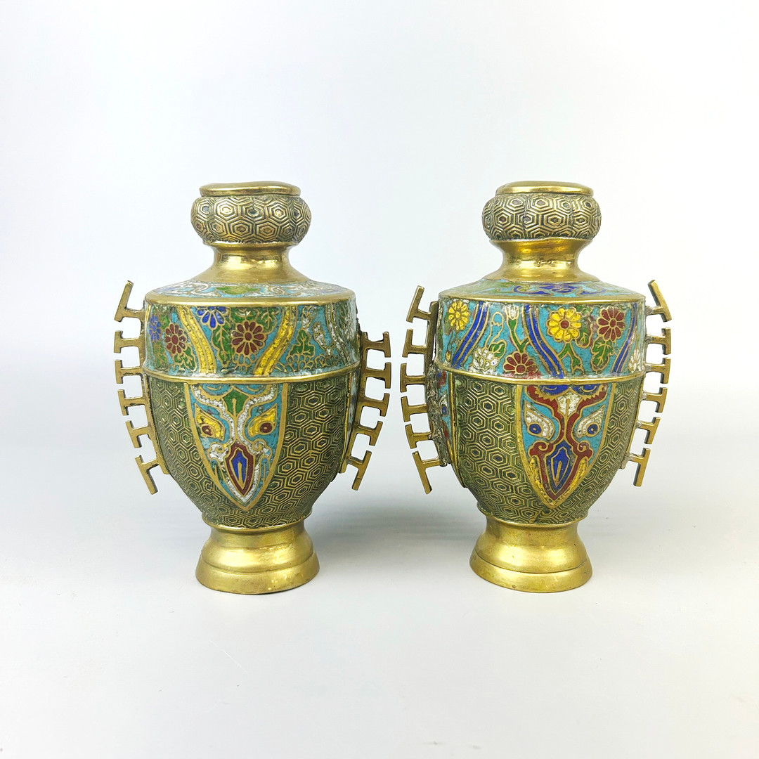 BRONZE & CHAMPLEVE VASES.