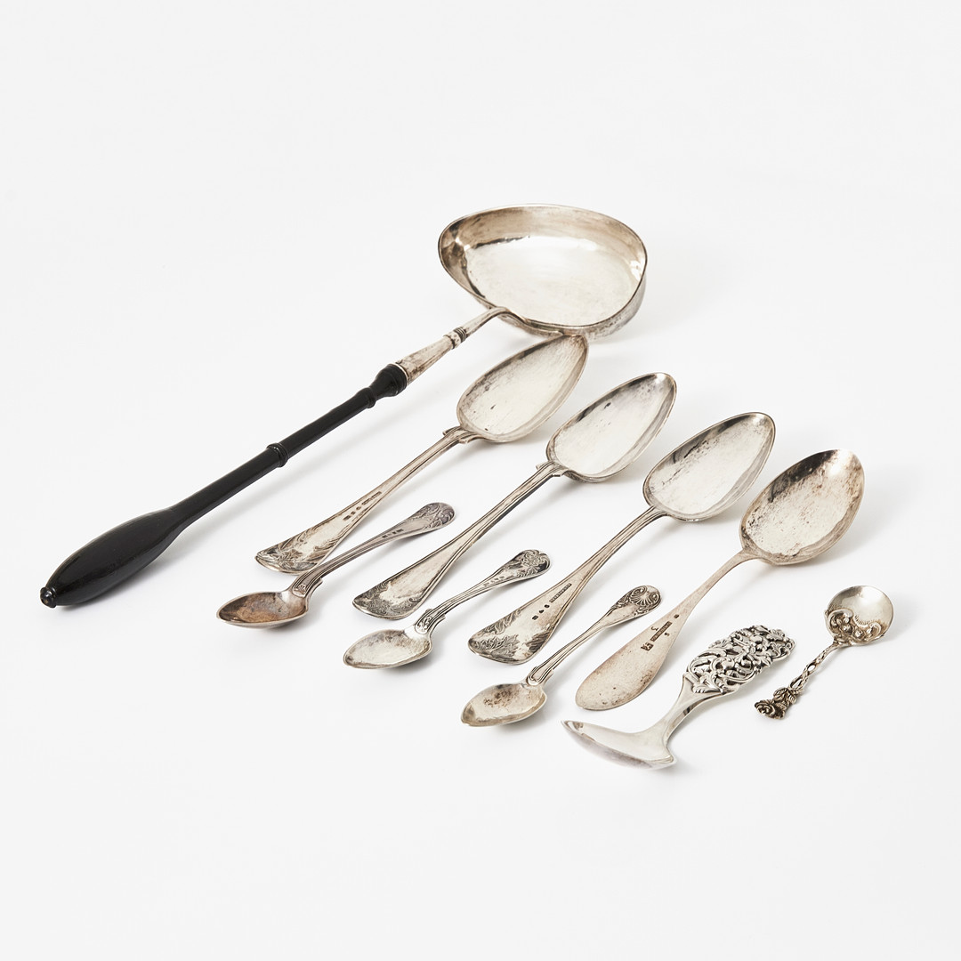 SKEDAR, SOPPSLEV, 10 delar, silver, olika årtal och modeller.