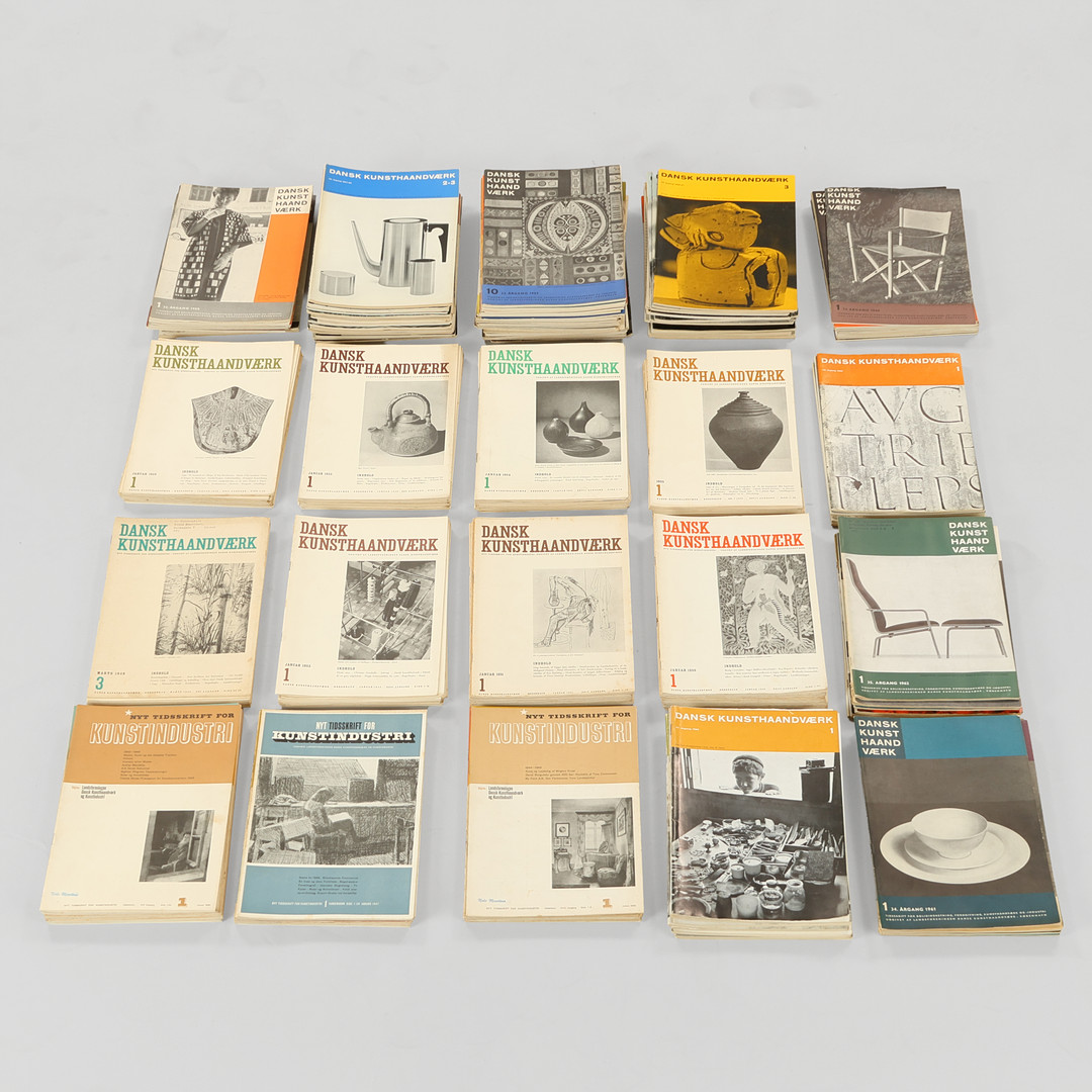 Samling af 225 danske designtidsskrifter fra perioden 1945-1975, "Dansk Kunsthaandværk", "Nyt Tidsskrift for Kunstindustri", "Dansk Brugskunst", m.fl., Danmark, (225).