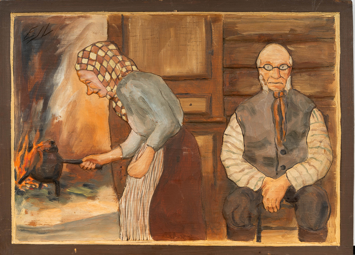E.JOHNSON-LUDDE. E, johanson, Träreliefer 5st, Folklivsmotiv, Signerade.