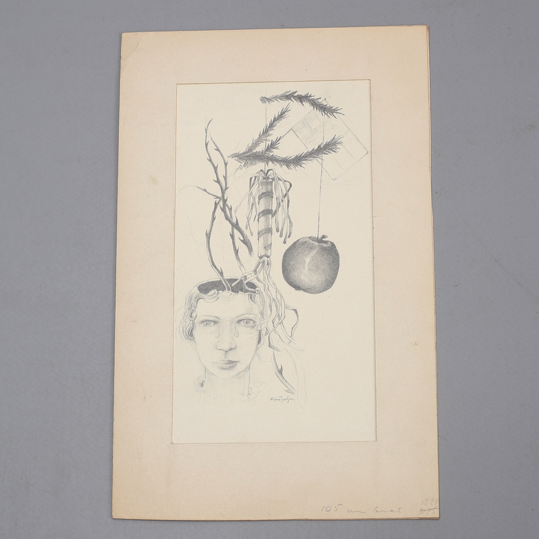 BJÖRN JONSON. Surrealistiskt motiv. Blyerts, signerad.