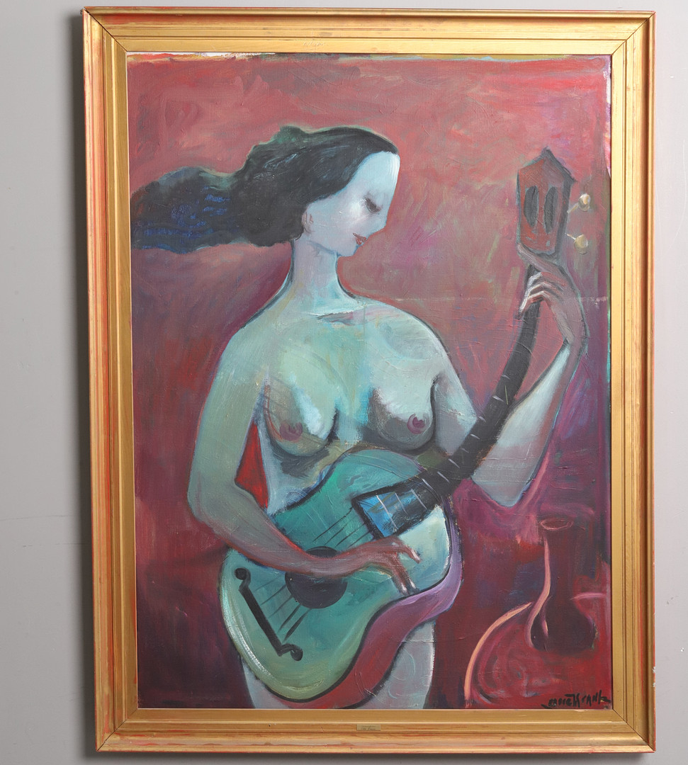 OLLE KRANTZ. OLJA PÅ DUK, "Flicka med gitarr", signerad, daterad 1982.