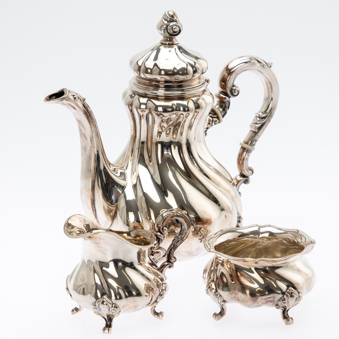 GEBRÜDER DEYLHE. Kaffeeservice im sog. Stil des ´Dresdner Barock`, Silber, Schwebisch Gmünd, 20. Jh. (3).