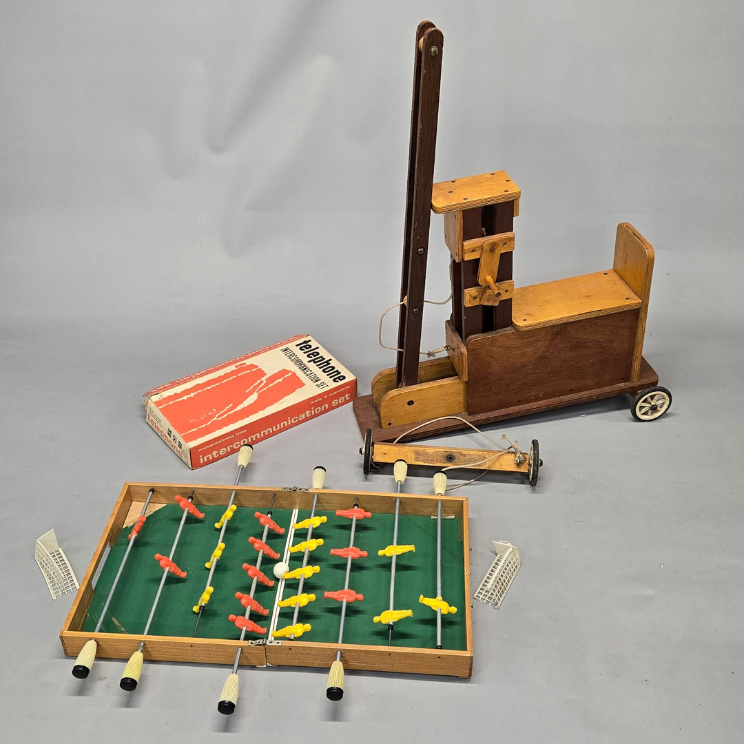 HANDMADE WOODEN CHILD'S CRANE ETC.