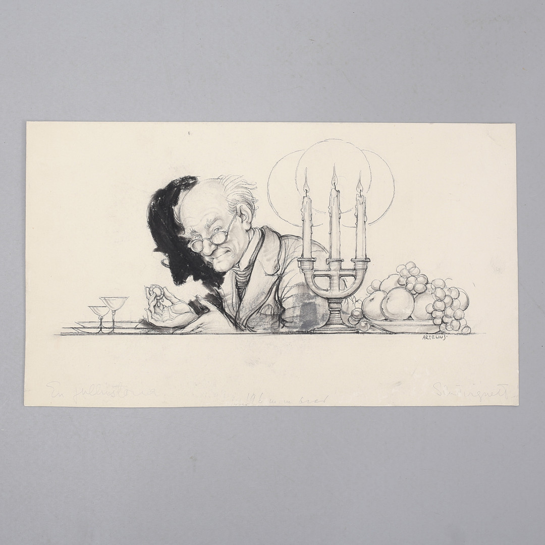 HELGE ARTELIUS. "En julhistoria". Blandteknik, förlaga till bokomslag eller illustration, signerad.