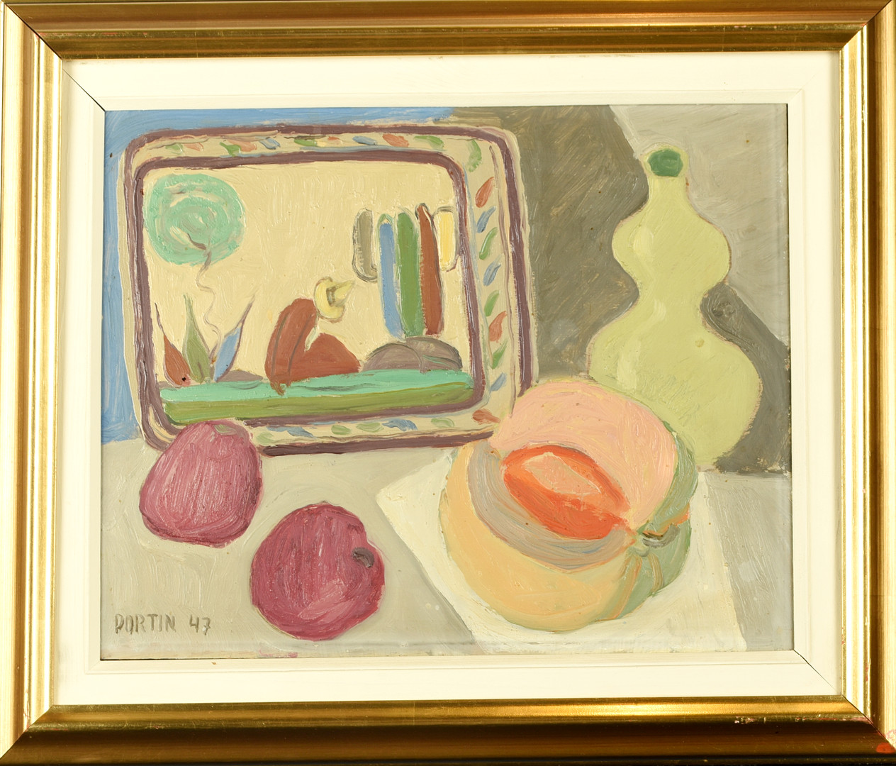 CHARLES PORTIN. Olja på pannå, Stilleben, Signerad och daterad 1947.
