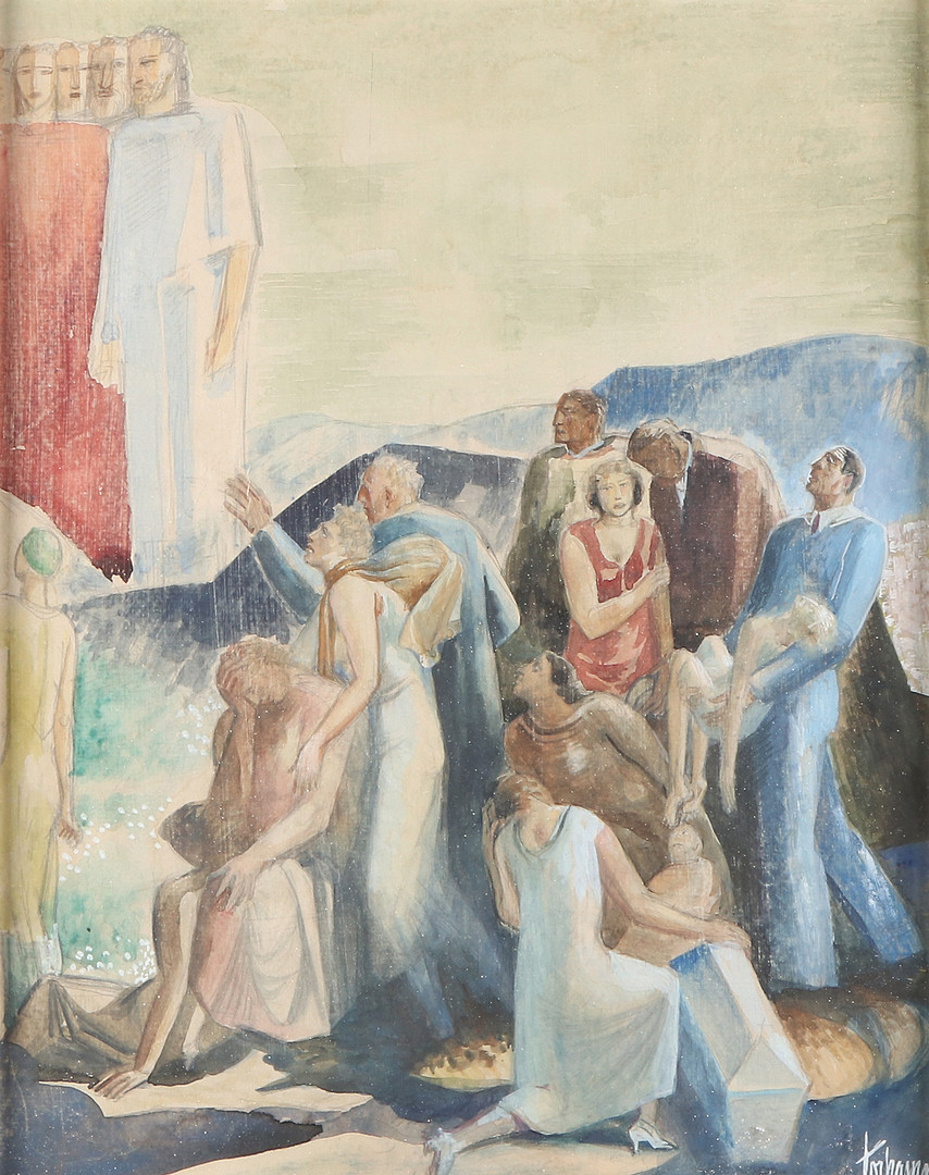 GUNNAR TORHAMN. Gouache. "Kommen till mig allen". Signerad.