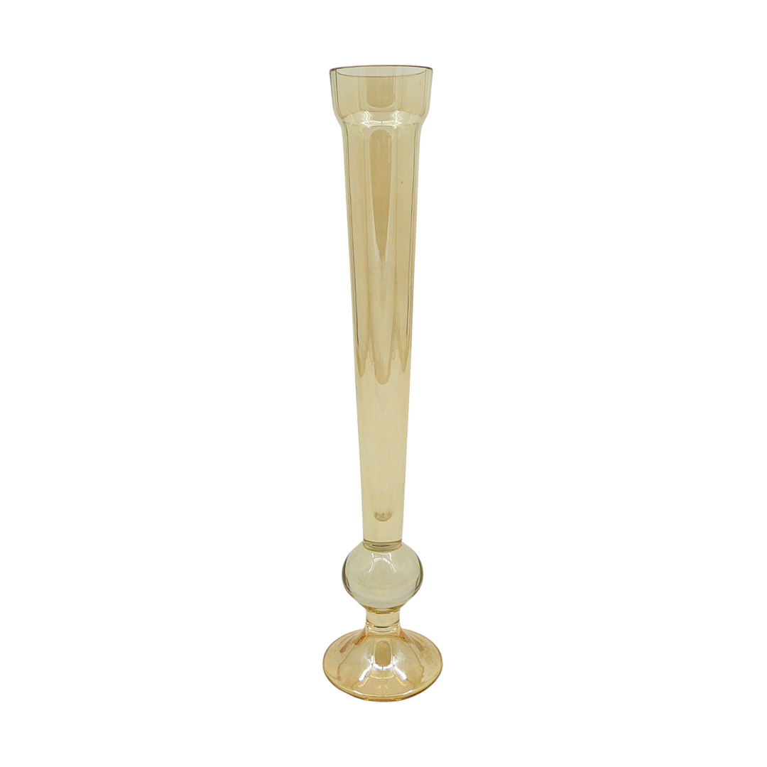 SCHLANKE STANGENVASE – GLAS MIT NODUS UND FACETTENSCHLIFF.