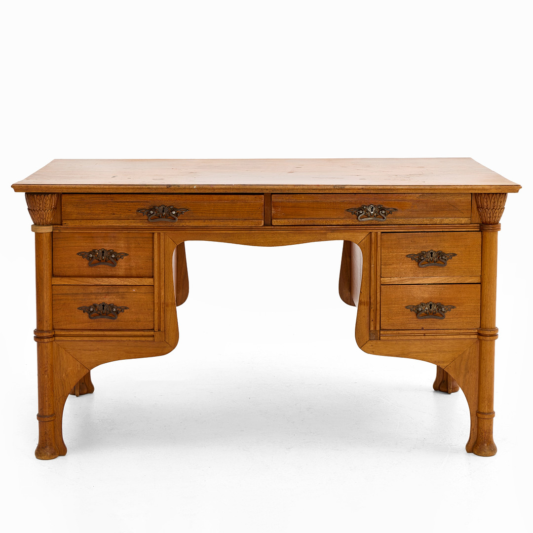 KAPTENSKRIVBORD, mahogny och teak, jugend, omkring 1900.