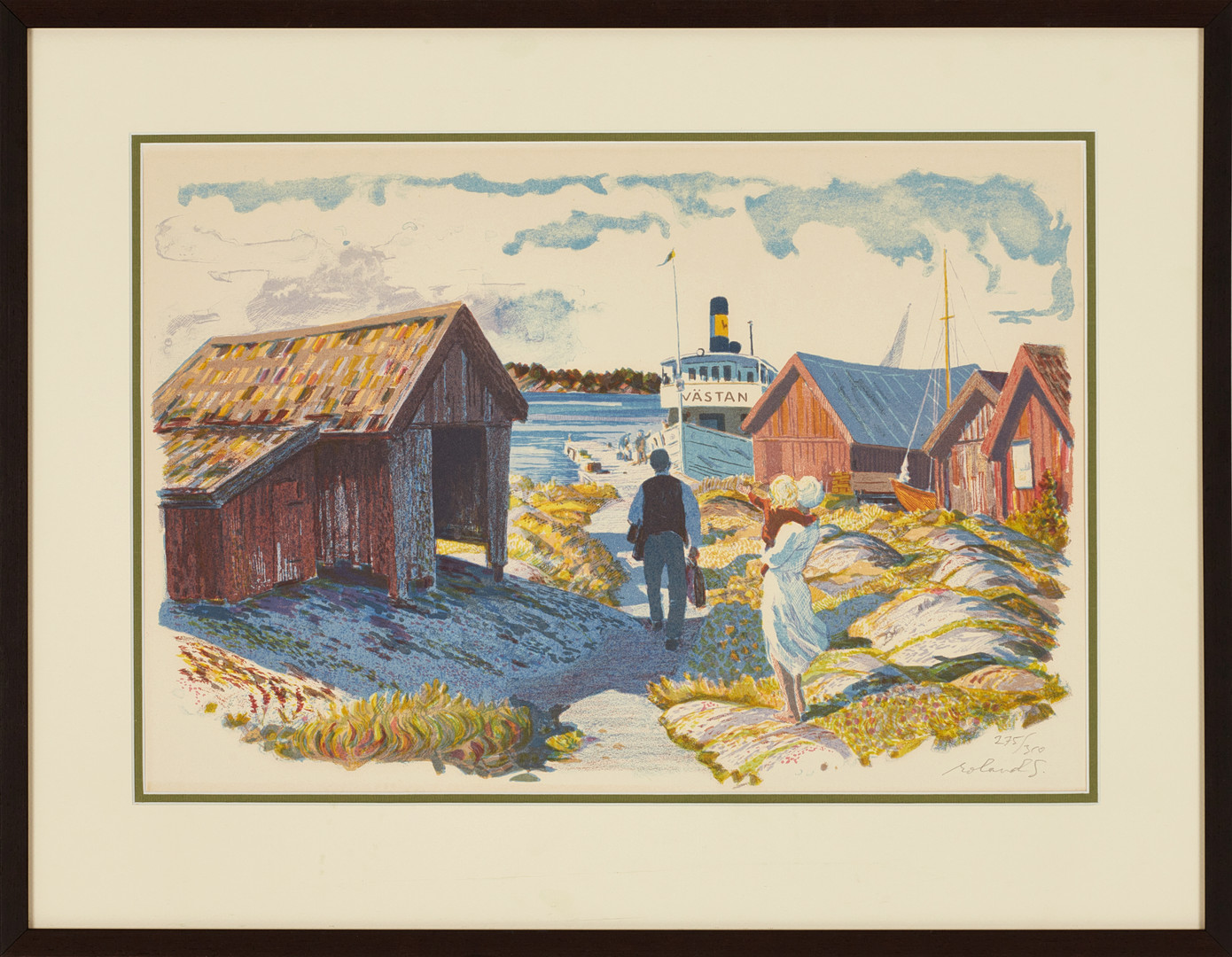 ROLAND SVENSSON (1910-2003). "Västan - Sommarbåten", signerad och numrerad roland S., 275/310, färglitografi.