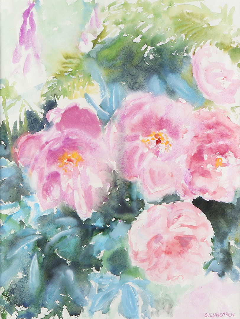 SOLVEIG SVENNEGREN. Akvarell. "Sommarnatts pioner". Signerad.