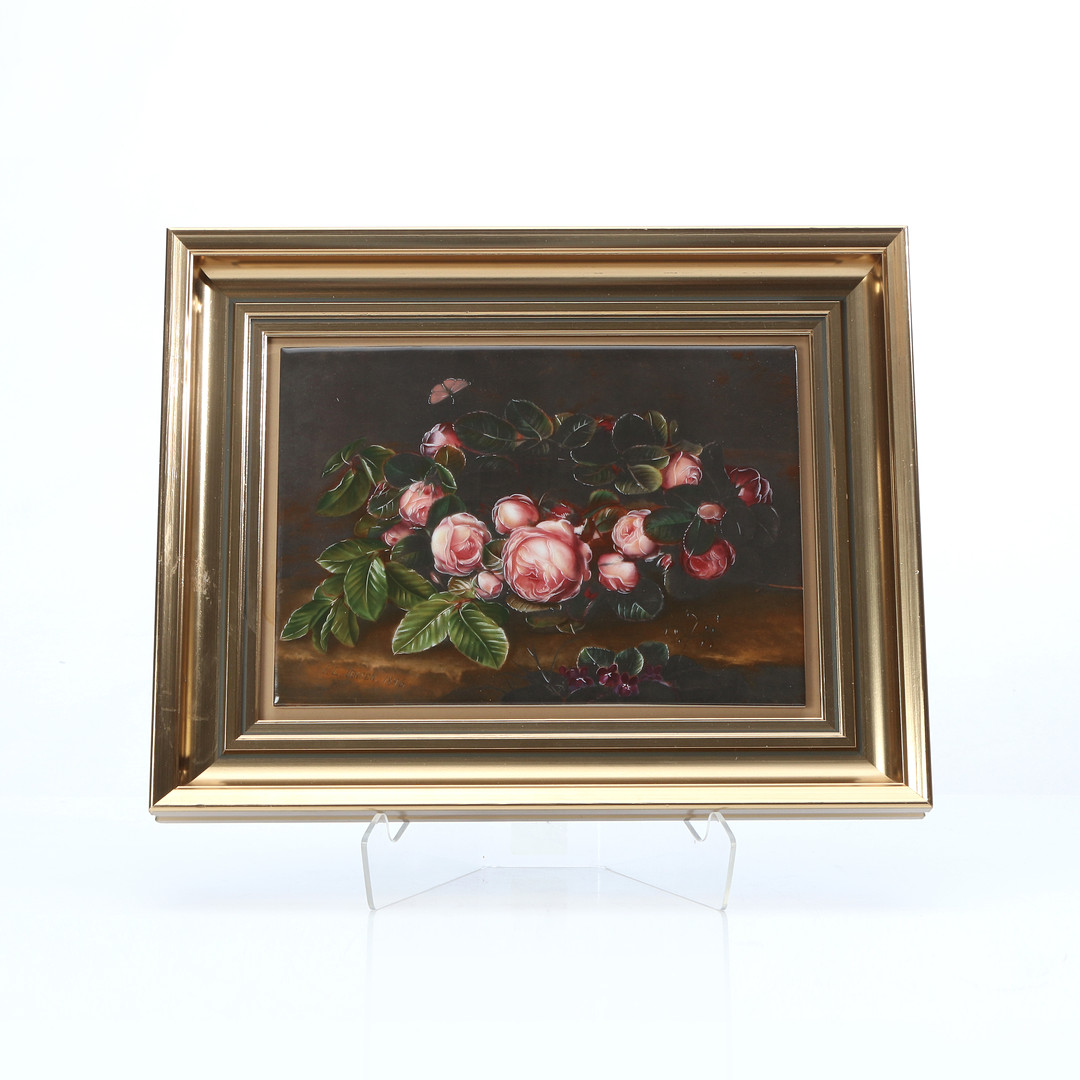 ROYAL COPENHAGEN, INRAMAD PORSLINPLAKETT. Motiv efter J.L. Jensen. Nr 668/7500.