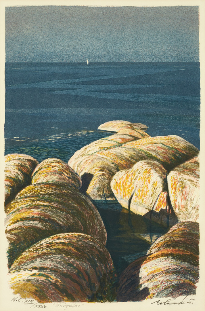 ROLAND SVENSSON (1910-2003). "Vindgator", signerad och numrerad roland S. H.C. XIII/XXXV, färglitografi.