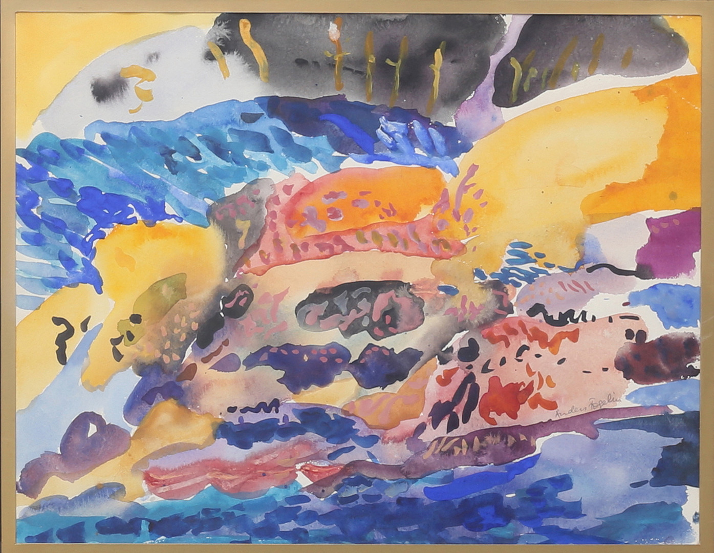 ANDERS FOGELIN. "Klippor och hav", akvarell, signerad, daterad 1975.