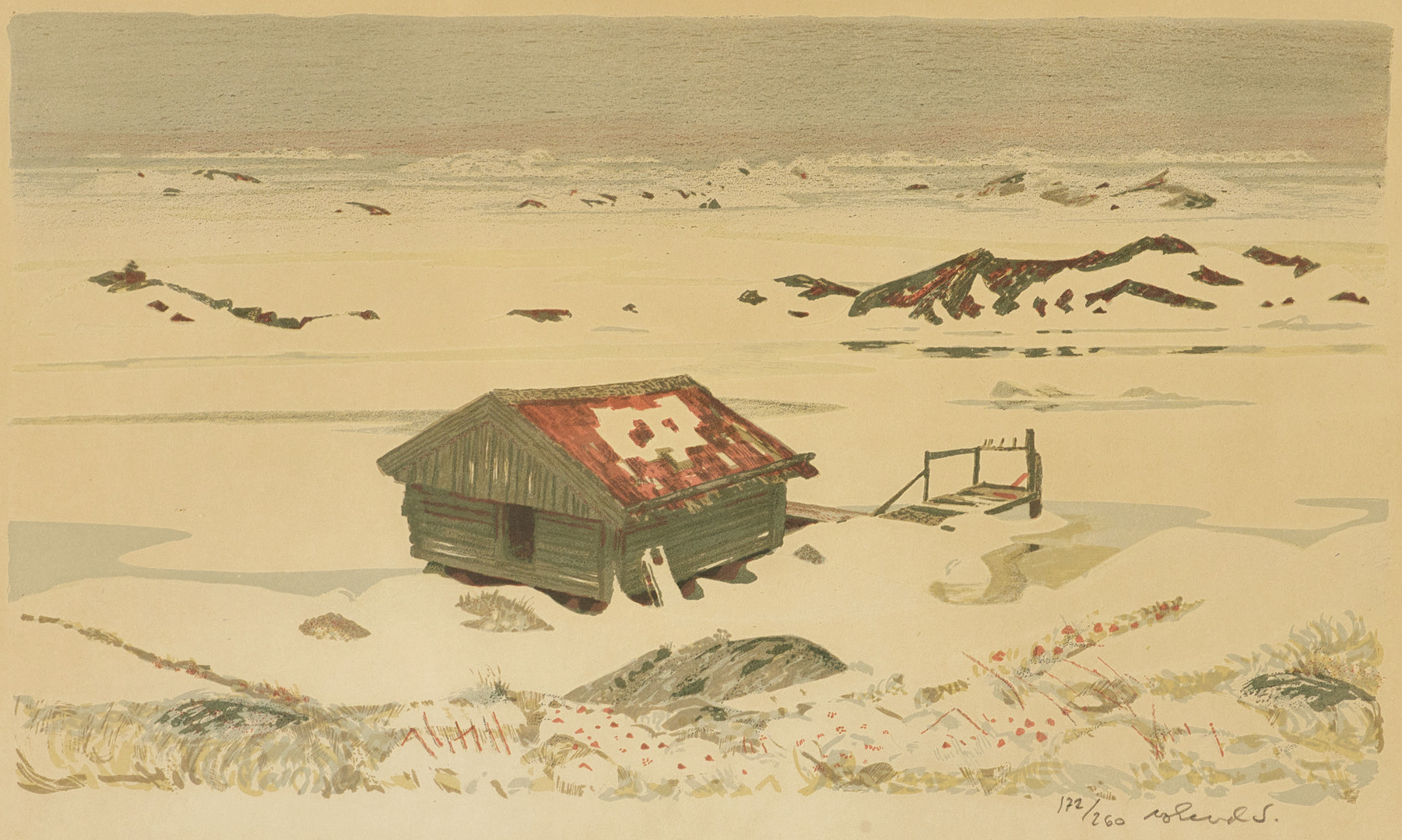 ROLAND SVENSSON (1910-2003). "Marsdag stora Nassa", signerad och numrerad roland S., 172/260, färglitografi.