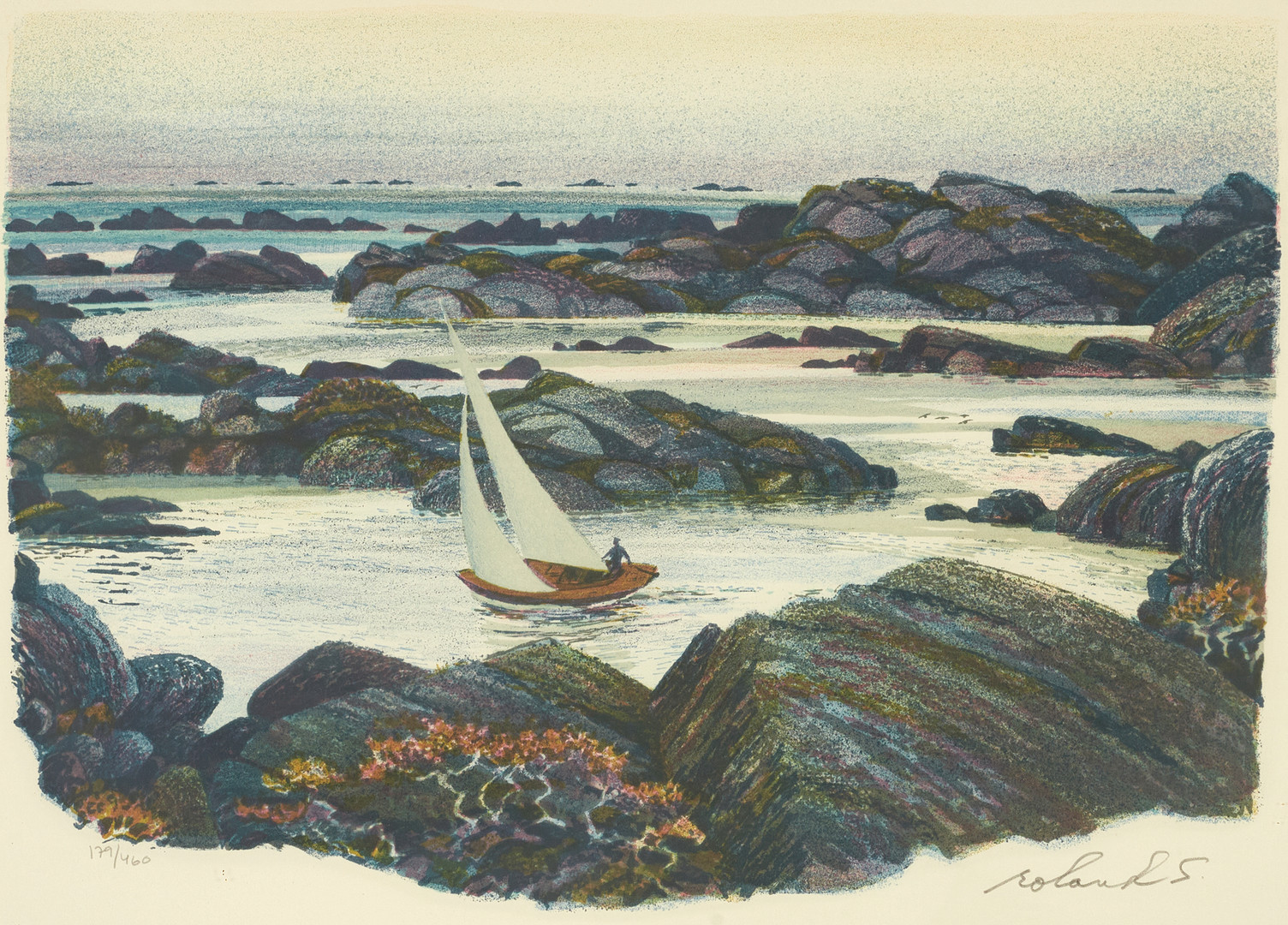 ROLAND SVENSSON (1910-2003). "Nattbris", signerad och numrerad roland S., 179/460, färglitografi.