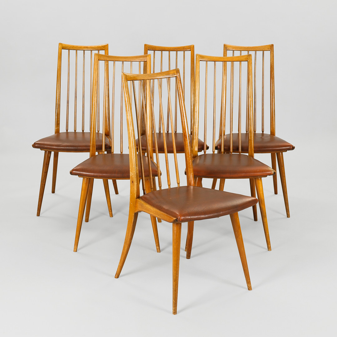 ERNST MARTIN DETTINGER. Sæt på seks spisestole, model 6057, Lucas Schnaidt, Steinheim, Tyskland. Designet i 1955. (6).