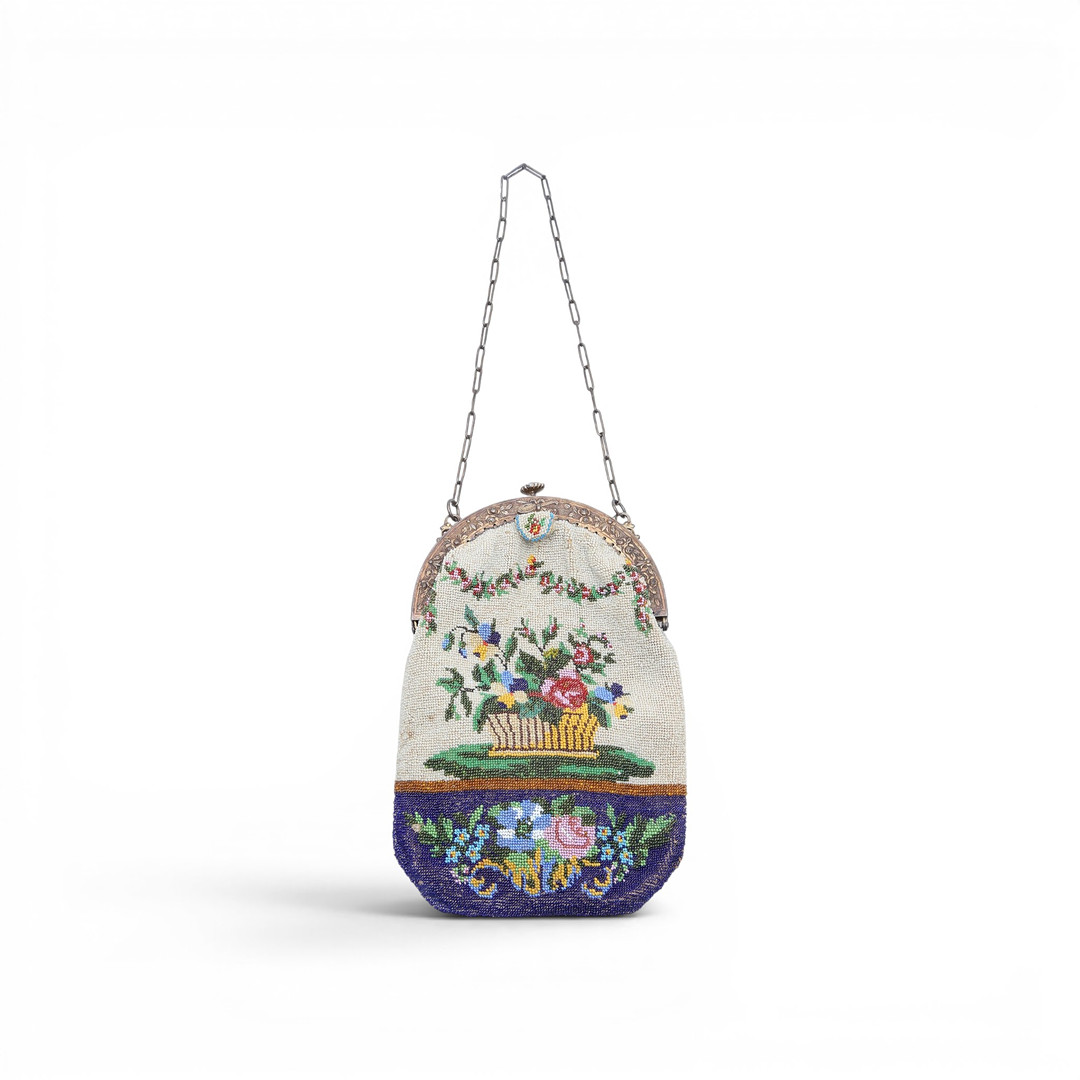 Bag with applied glass beads, first third of the 20th Century.