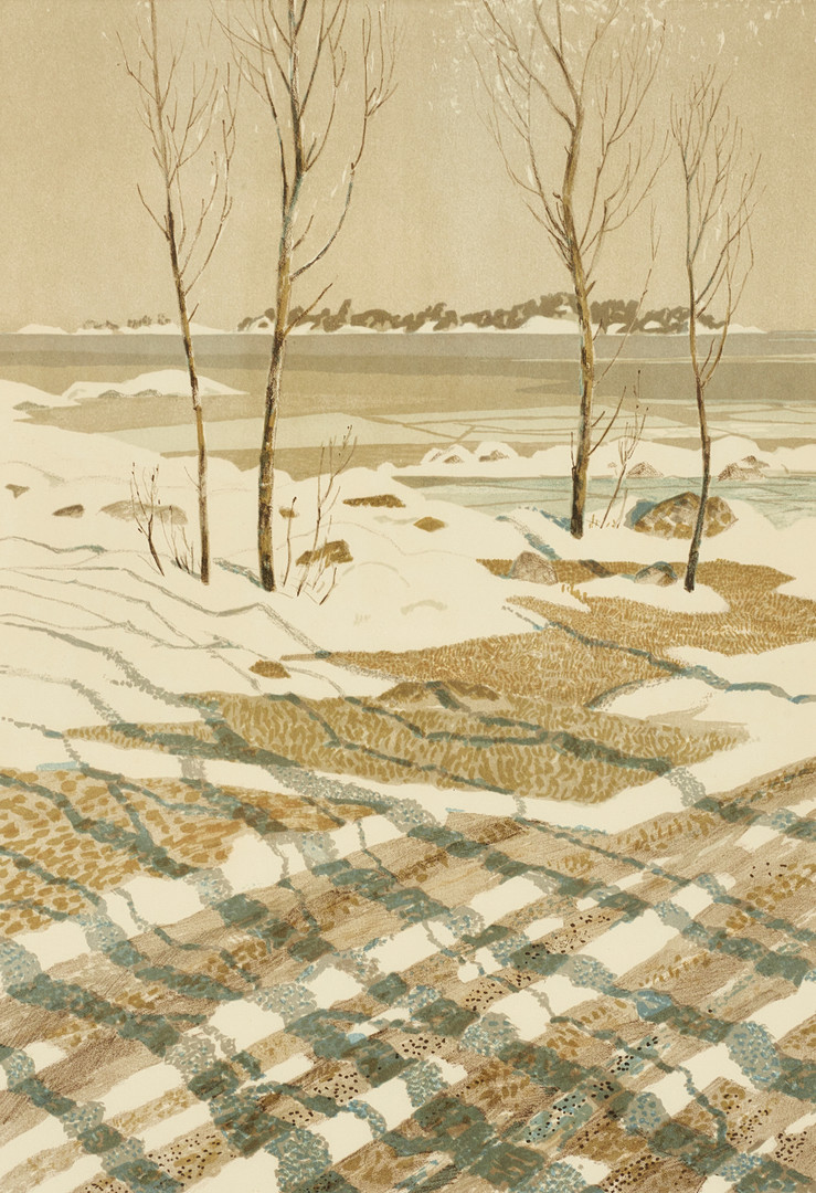 ROLAND SVENSSON (1910-2003). "Islossning", signerad och numrerad roland S. 191/350, färglitografi.