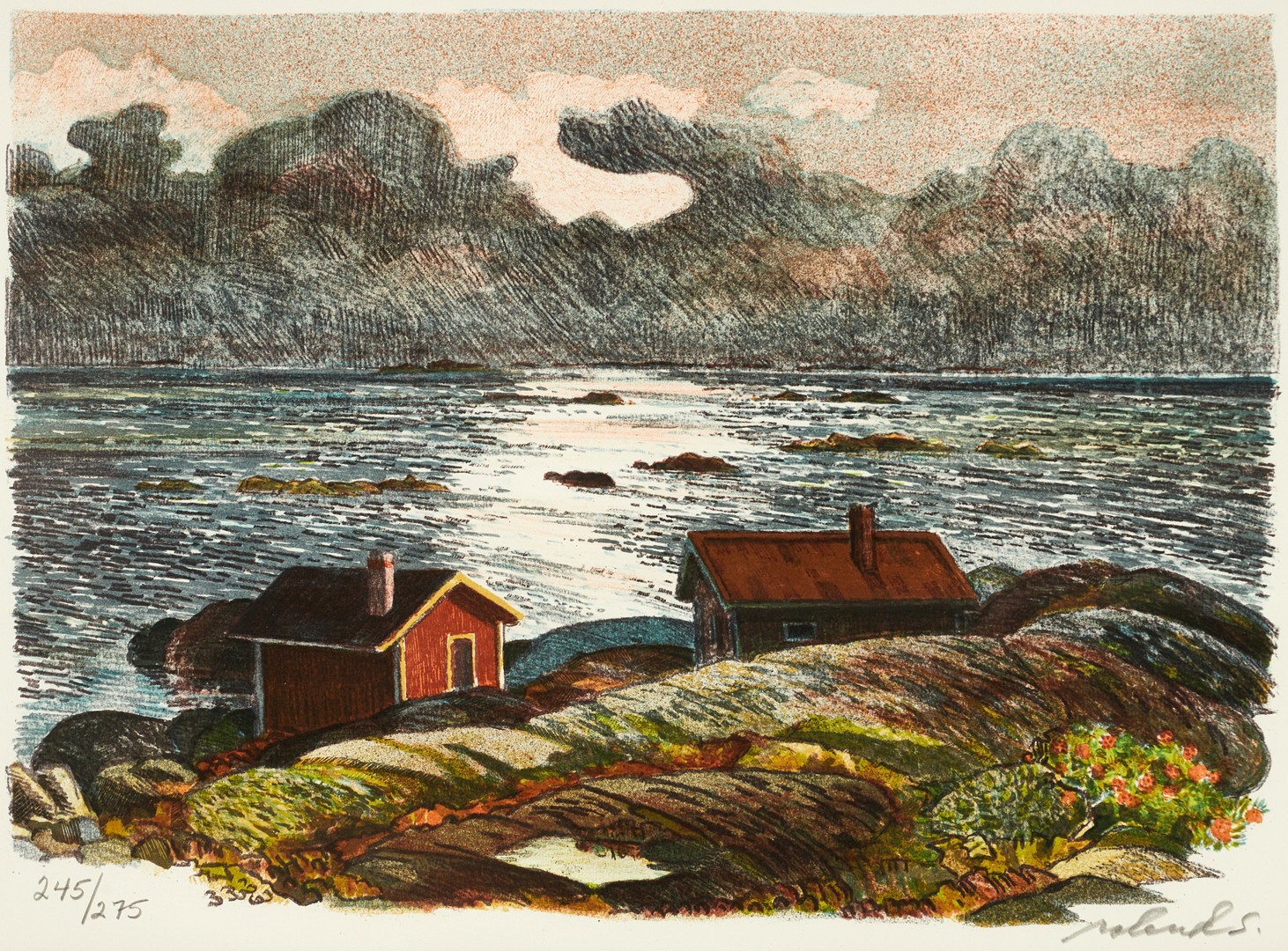 ROLAND SVENSSON (1910-2003). "Höst i Nasen", signerad och numrerad roland S. 245/275, färglitografi.
