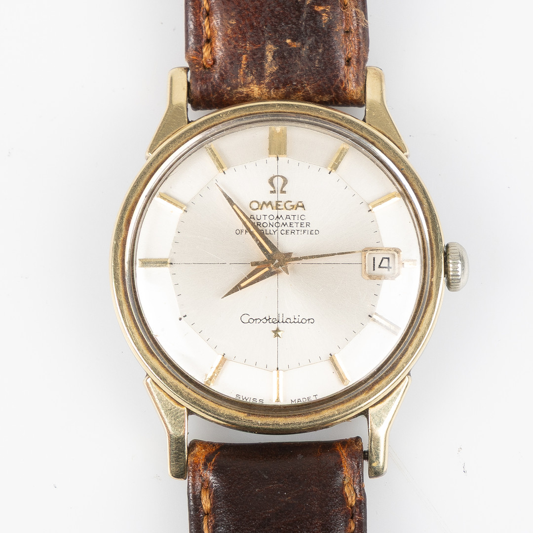 OMEGA, Constellation, "Pie Pan", armbadnsur, 34 mm, stål på guld, 1966.
