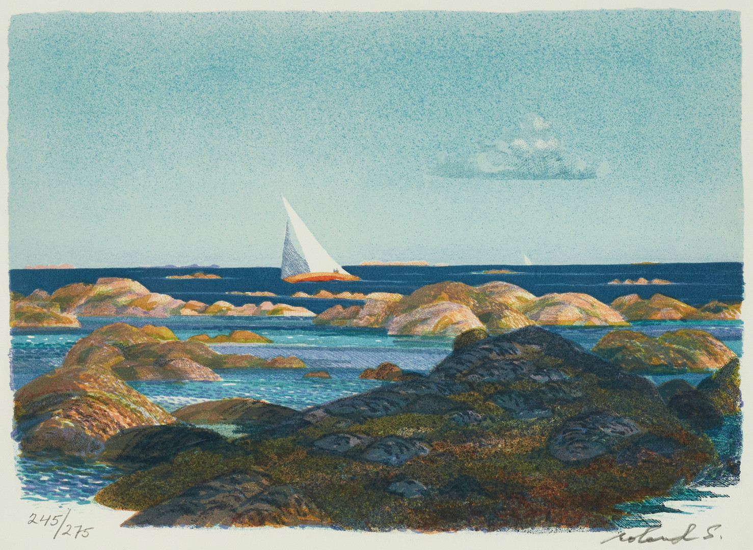 ROLAND SVENSSON (1910-2003). "Sommarbris", 1983, signerad och numrerad roland S. 245/275, färglitografi.