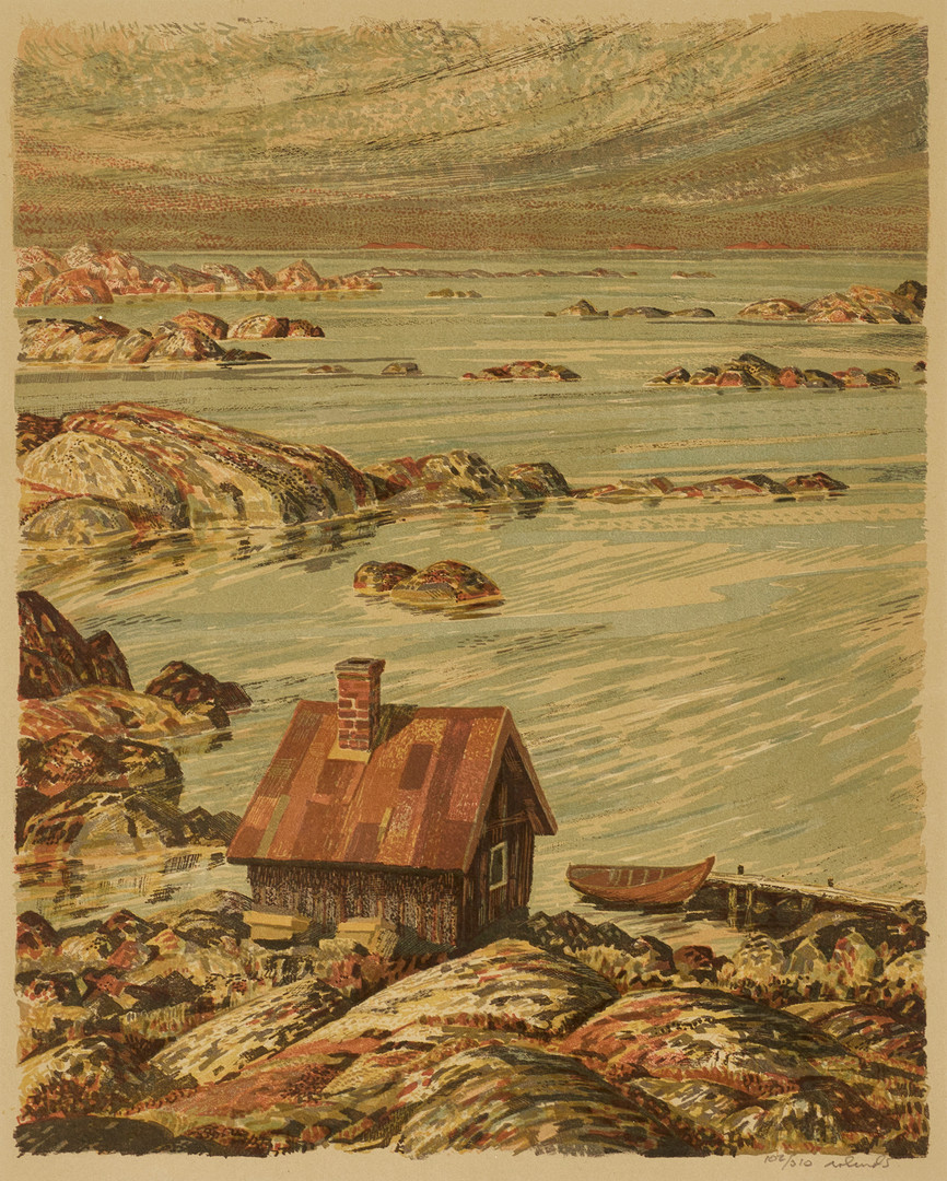 ROLAND SVENSSON (1910-2003). Yttersta skärgården, signerad och numrerad 102/310, litografi.