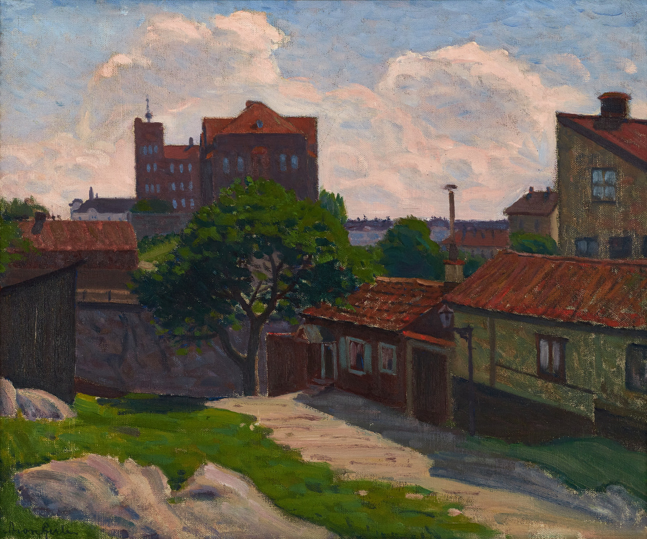 ARON  GERLE (1860-1930). "Stigbergsgatan", signerad, olja på duk.